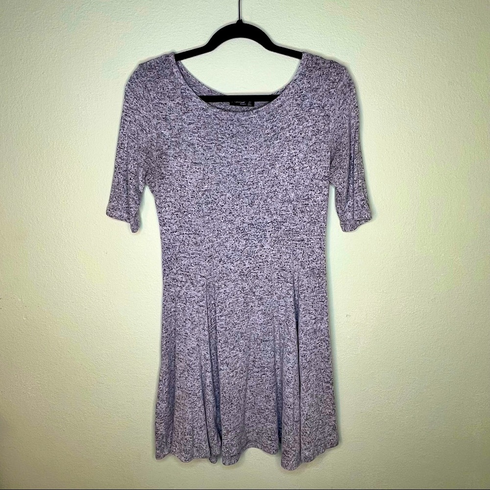 Grey Heathered Fit and Flare Casual Dress